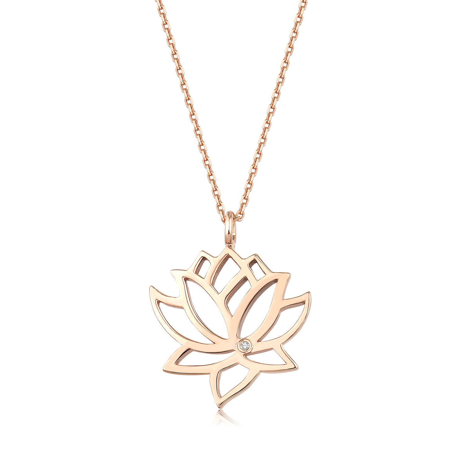 Pırlantalı Gümüş Lotus Kolye
