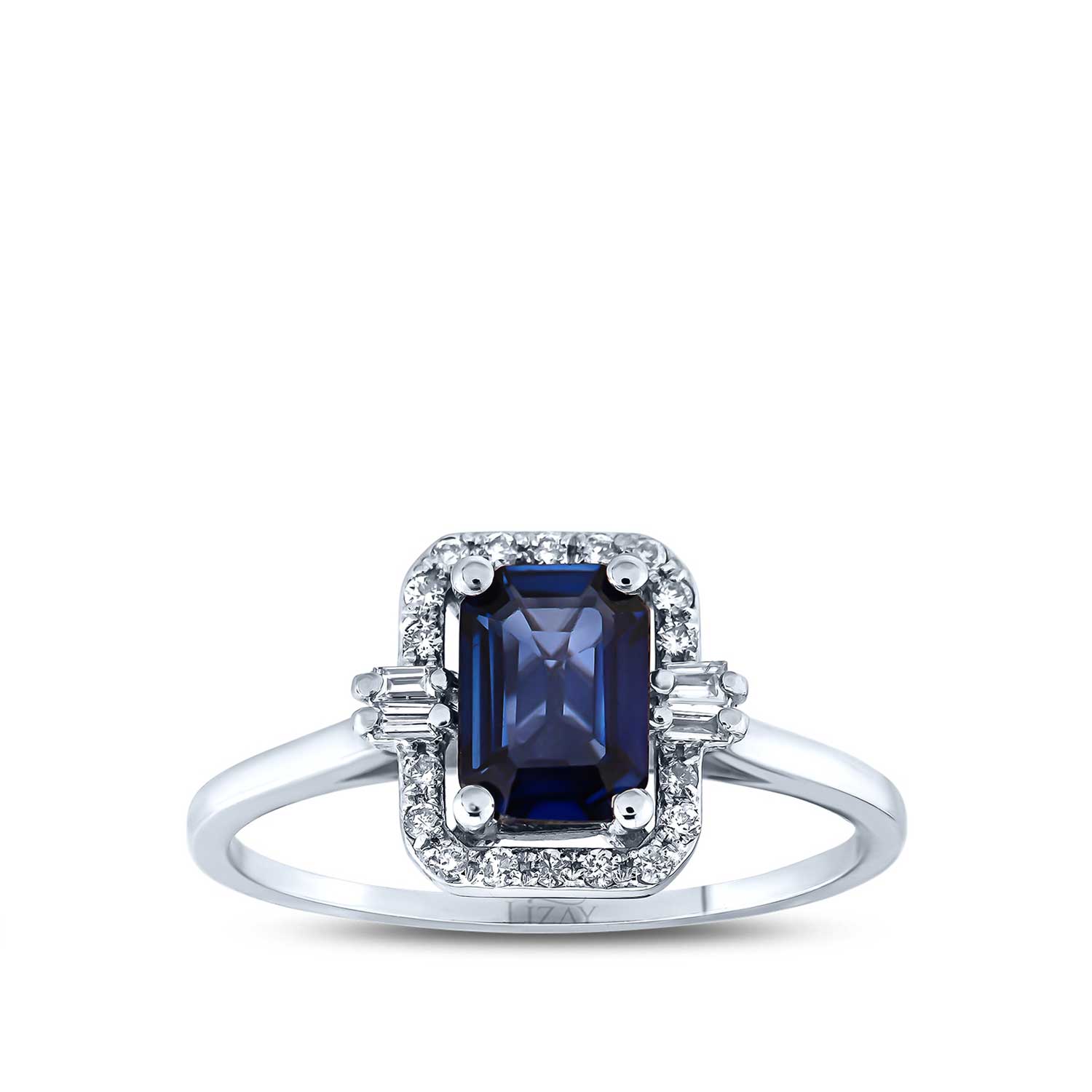 1.29 Karat Pırlanta Baget Safir Yüzük