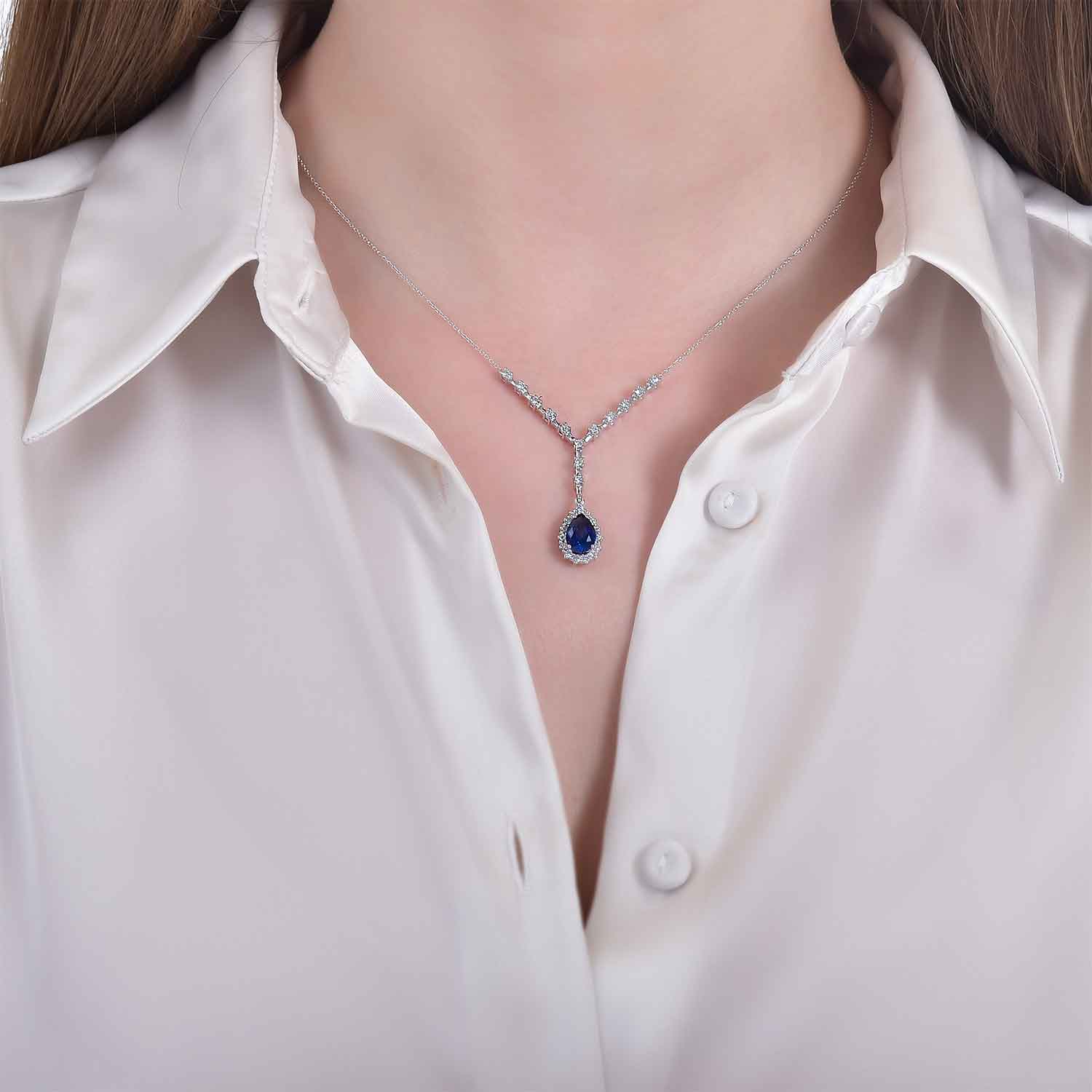 0.64 Karat Pırlanta Safir Kolye 