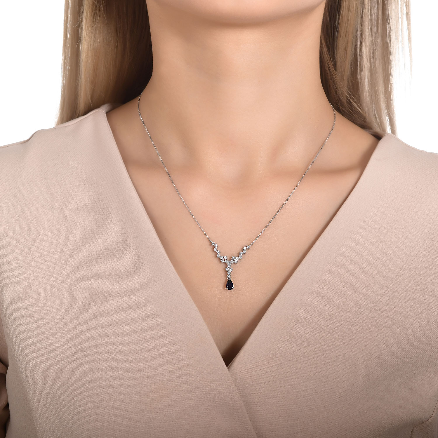 0.79 Karat Pırlanta Safir Kolye 