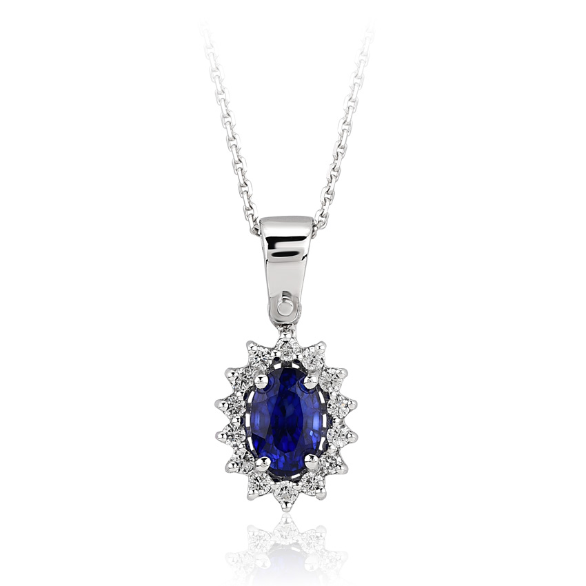 0.75 Karat Pırlanta Safir Kolye