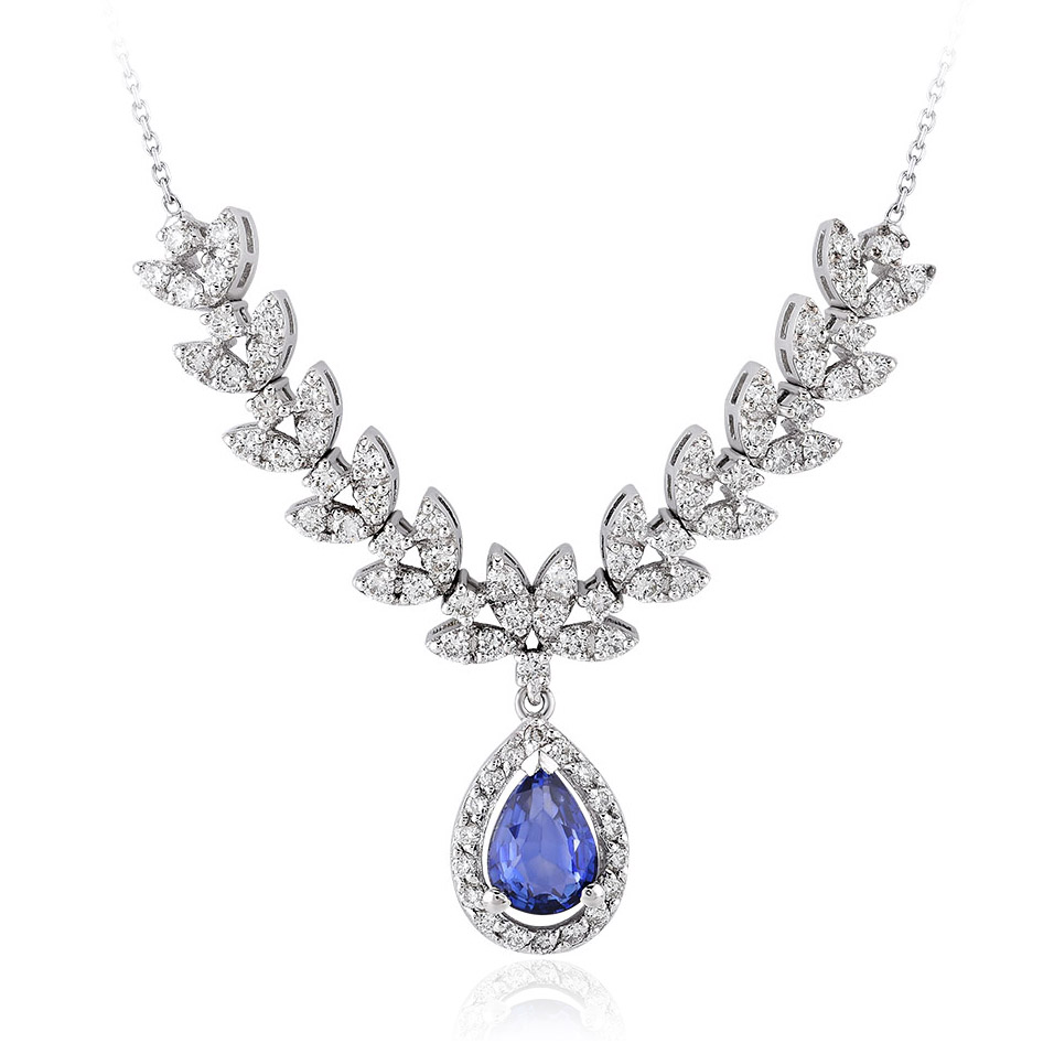 1.40 Karat Pırlanta Safir Kolye