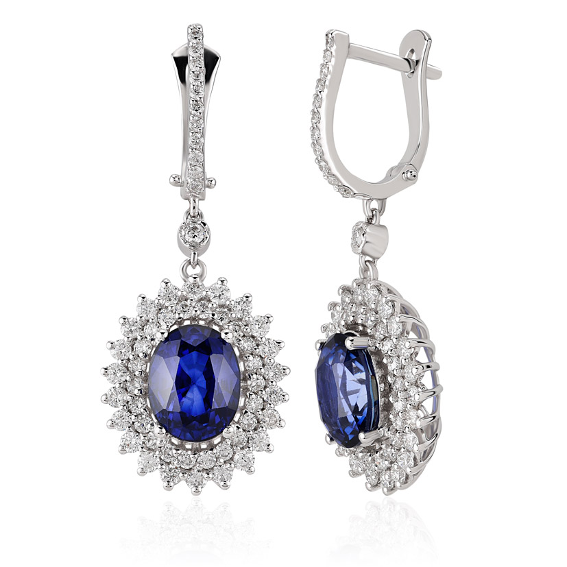 6.86 Karat Pırlanta Safir Küpe