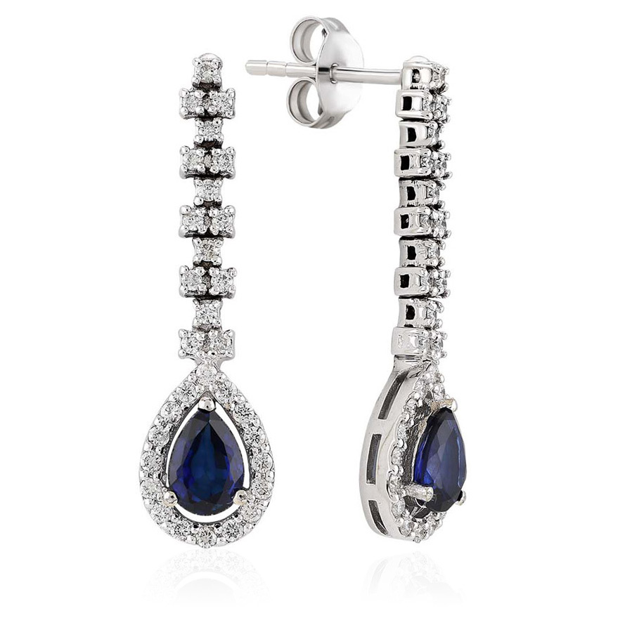 1.50 Karat Pırlanta Safir Küpe