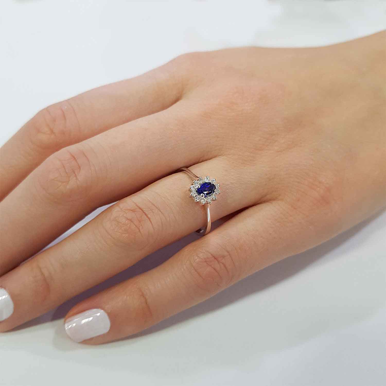 0.43 Karat Pırlanta Safir Yüzük