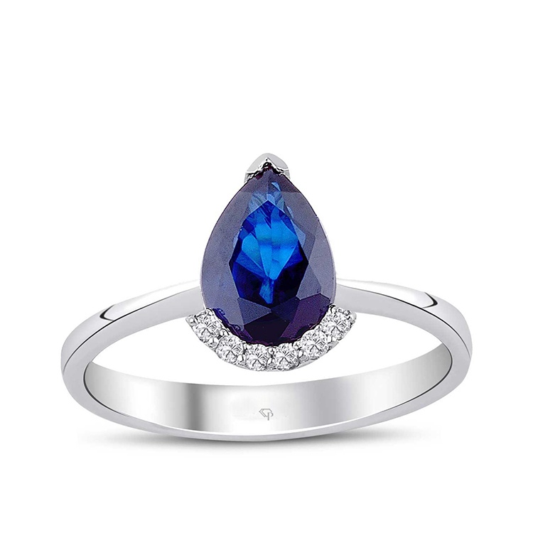 0.87 Karat Pırlanta Safir Damla Yüzük