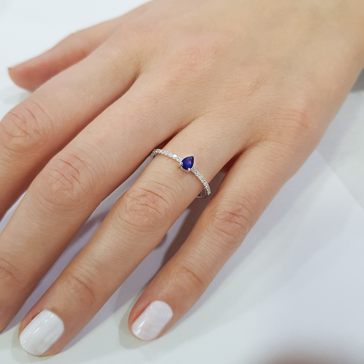 0.46 Karat Pırlanta Safir Yüzük 
