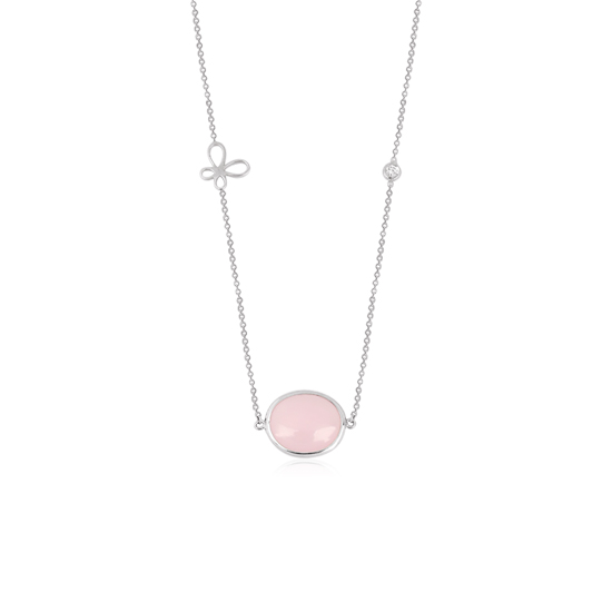 3.05 Karat Pırlanta Pembe Kuvars Kolye